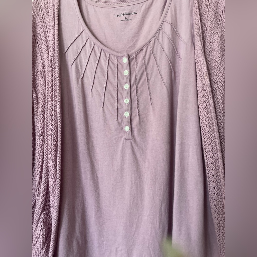Lavender Lilac beaded L Tank top Croft & Barrow Season Transition nice cond